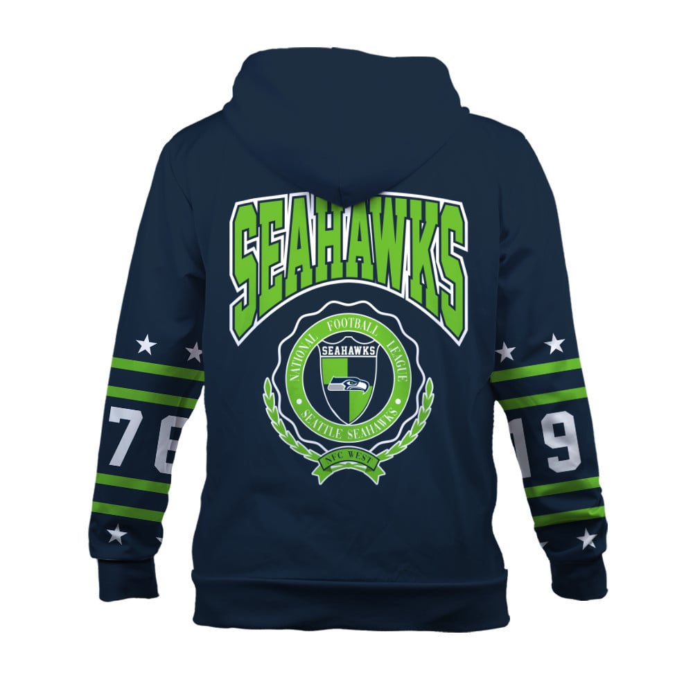 Seattle Seahawks Striped Rib-Knit Design & Foundation Anniversary Graphics 3D Hoodie