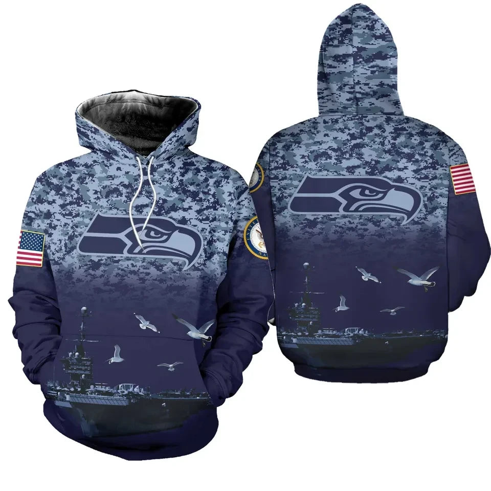 Seattle Seahawks Camouflage Carrier 3D Pullover Hoodie