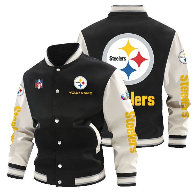 Pittsburgh Steelers Baseball Jacket – All-Over Print – Black