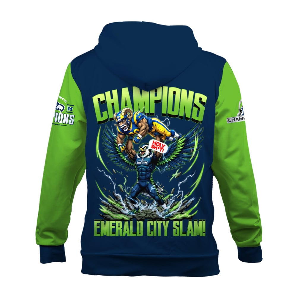 Seattle Seahawks 2025-26 NFC & Super Bowl Champions 3D Zip Hoodie