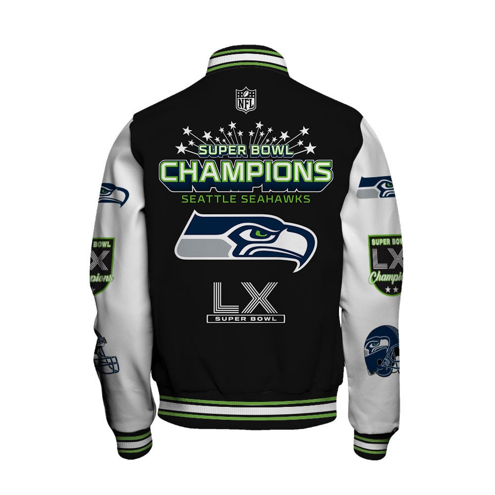 Seattle Seahawks Super Bowl LX Champions Wordmark Varsity Jacket