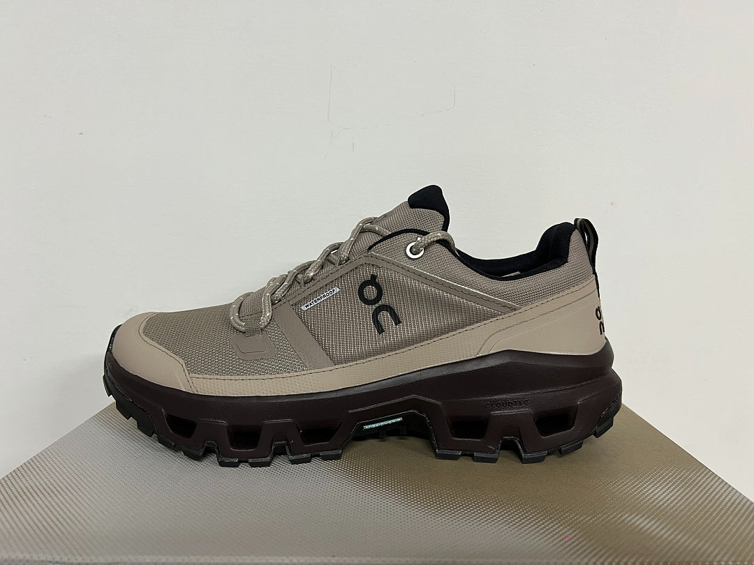 On Cloudrock Low Waterproof Hiking Shoes in Taupe / Beige