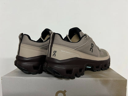 On Cloudrock Low Waterproof Hiking Shoes in Taupe / Beige