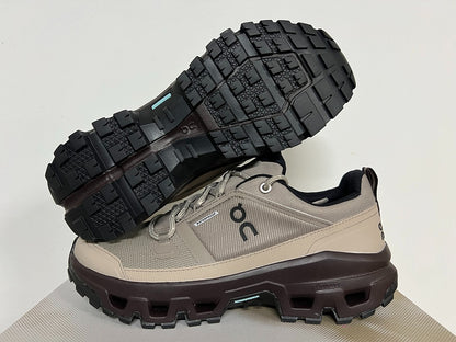 On Cloudrock Low Waterproof Hiking Shoes in Taupe / Beige
