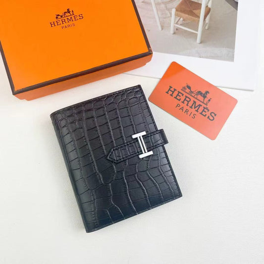 H Bearn Compact Wallet 'Black Alligator'