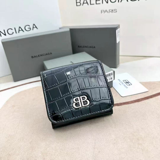 Balenciaga Cash Mini Croc-Effect Leather Wallet 'Black'