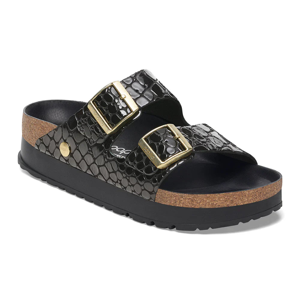 1029045 Arizona Platform Crocodile Embossed Black Leather