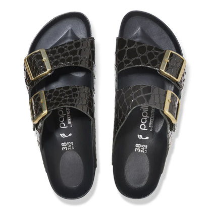 1029045 Arizona Platform Crocodile Embossed Black Leather