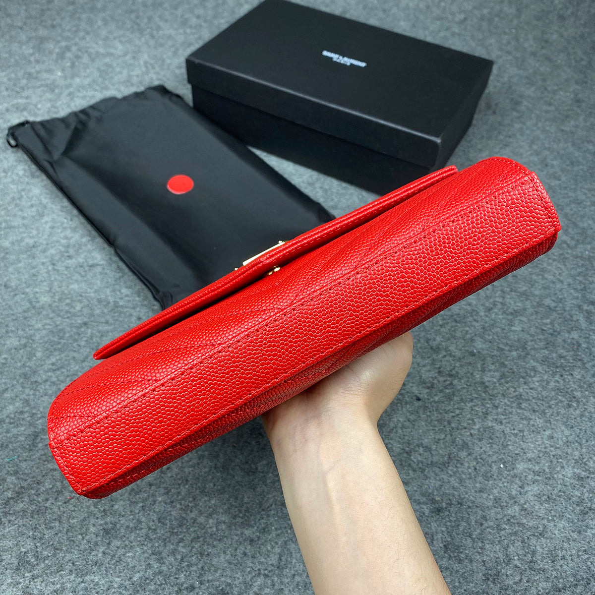 YSL Chain Wallet Matelasse Grain de Poudre Gold-tone 'Eros Red'