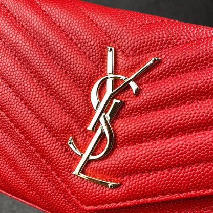 YSL Chain Wallet Matelasse Grain de Poudre Gold-tone 'Eros Red'