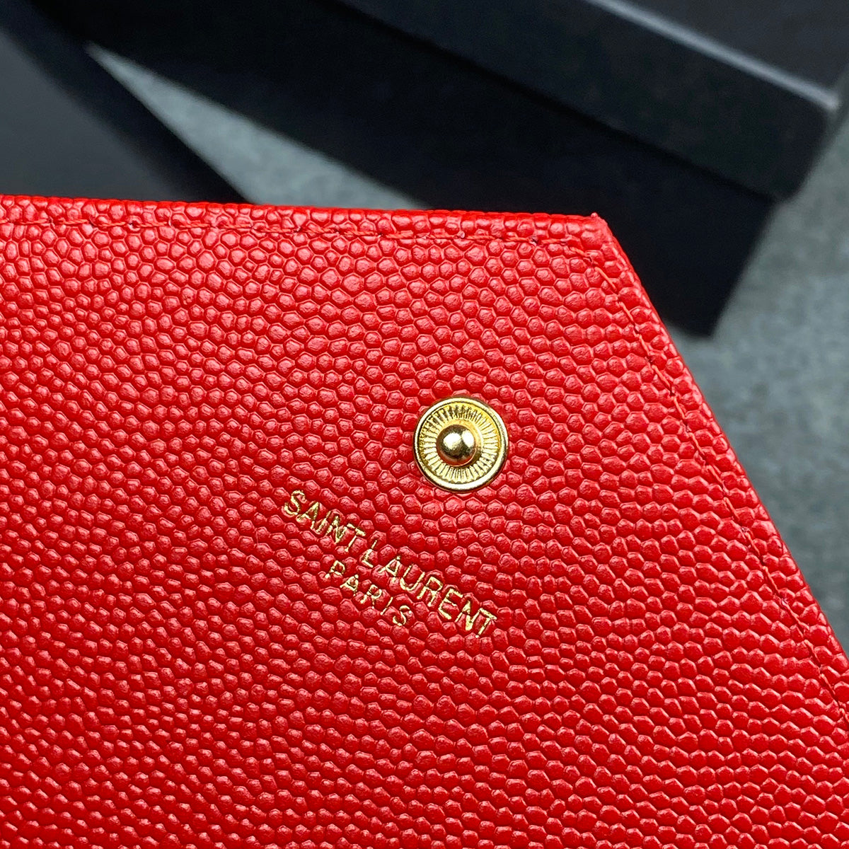 YSL Chain Wallet Matelasse Grain de Poudre Gold-tone 'Eros Red'