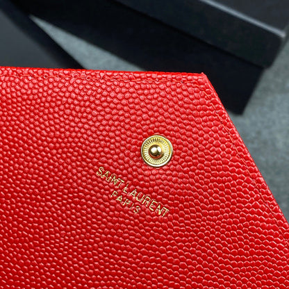 YSL Chain Wallet Matelasse Grain de Poudre Gold-tone 'Eros Red'