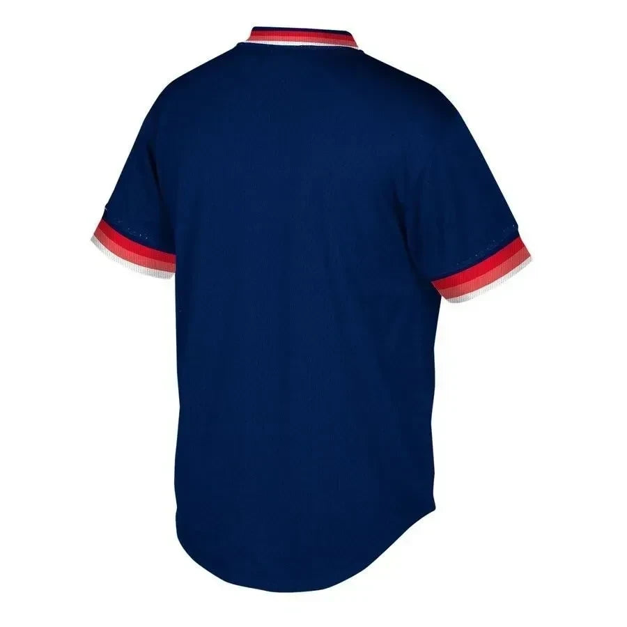Boston Red Sox Mitchell And Ness Big And Tall Cooperstown Collection Mesh Wordmark V-neck Jersey - Navy Color