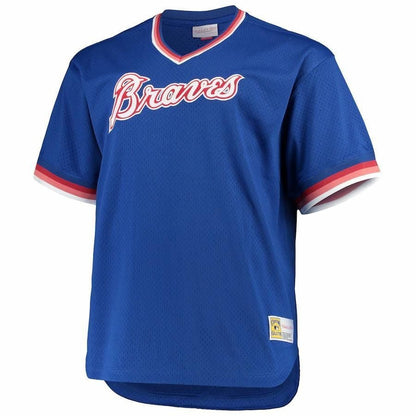 Atlanta Braves Mitchell And Ness Big And Tall Cooperstown Collection Mesh Wordmark V-neck Jersey - Royal