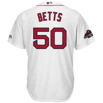 Mookie Betts Boston Red Sox 2018 World Series Champions Team Logo Player Jersey - White