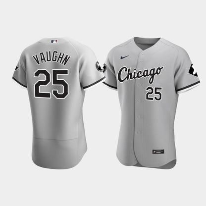 Men's Chicago White Sox Andrew Vaughn 25 Gray MR Patch Player Jersey Jersey