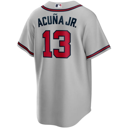 Ronald Acuna Jr. 13 Atlanta Braves Road Player Name Men Jersey - Gray Jersey