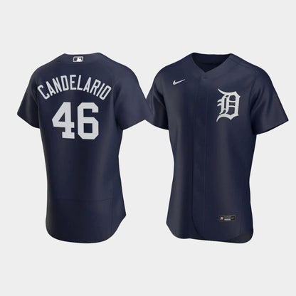 Jeimer Candelario 46 Detroit Tigers Team Logo Navy Alternate Jersey Jersey