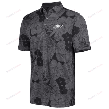 Philadelphia Eagles Men Polo Shirt Floral Flowers Pattern Printed - Black