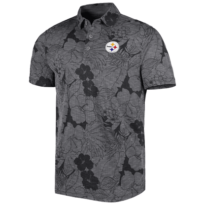 Pittsburgh Steelers Men Polo Shirt Floral Flowers Pattern Printed - Black