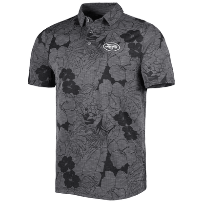 New York Jets Men Polo Shirt Floral Flowers Pattern Printed - Black
