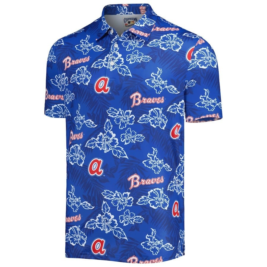 Atlanta Braves Reyn Spooner Cooperstown Collection Puamana Print Polo Shirt - Navy