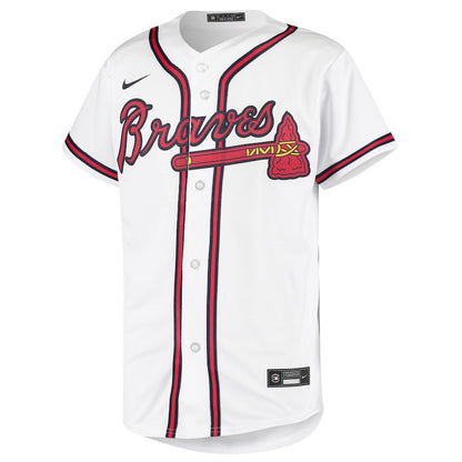 Ronald Acuña Jr. 13 Atlanta Braves Signed Posture 2023 Home Player YOUTH Jersey - White Red