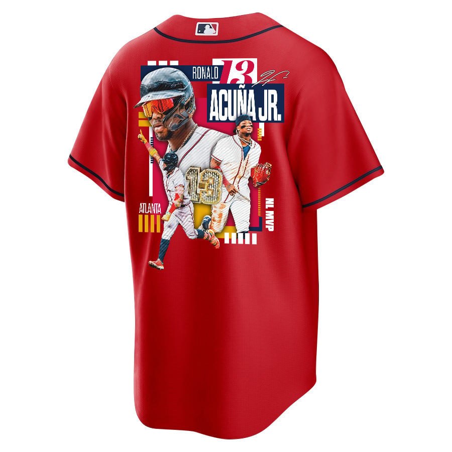 Ronald Acuña Jr. 13 Atlanta Braves Signed MVP 2023 Alternate Player Men Jersey - Red
