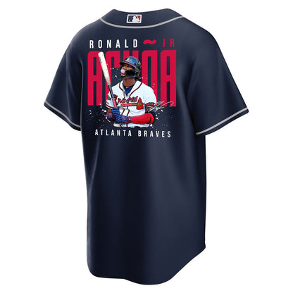 Ronald Acuña Jr. 13 Atlanta Braves Signed Gum 2023 Alternate Player Men Jersey - Navy