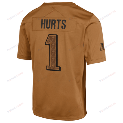 Jalen Hurts 1 Philadelphia Eagles 2023 Salute To Service Limited YOUTH Jersey - Brown