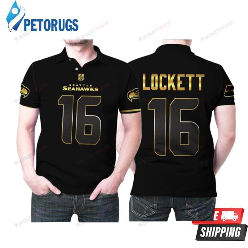 Tyler Lockett 16 Seattle Seahawks American Football Team Black Golden Printed Polo Shirt