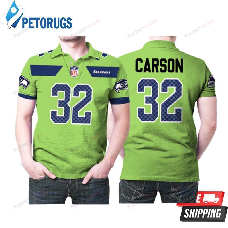 Chris Carson 32 Seattle Seahawks American Football Green Color Rush Legend Printed Polo Shirt