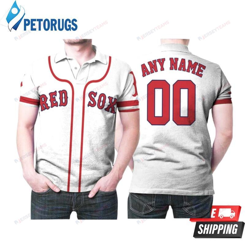 Boston Red Sox Baseball Team Logo Majestic Player White 2019 Custom Name & Number Printed Polo Shirt