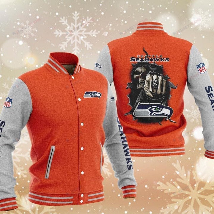 Seattle Seahawks Pink Skull - AOP Varsity Jacket - All-Over-Printed Jacket