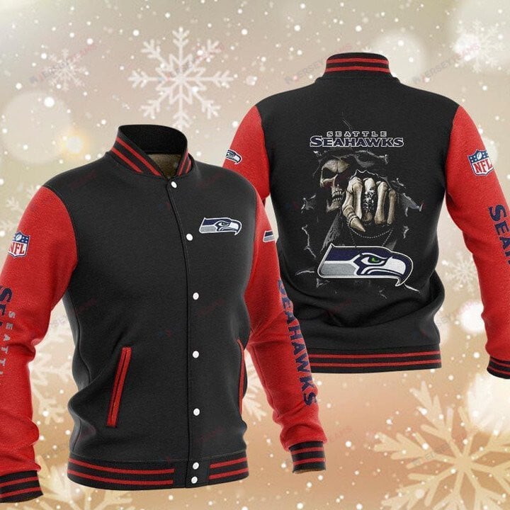 Seattle Seahawks Black Red Skull - AOP Varsity Jacket - All-Over-Printed Jacket