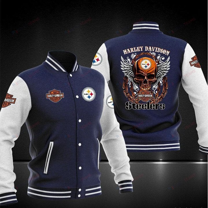 Pittsburgh Steelers Harley Davidson Dark Blue - AOP Varsity Jacket - All-Over-Printed Jacket