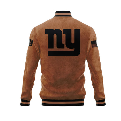 New York Giants 2023 Salute To Service Club Baseball Jacket Varsity Jacket - Brown - All-Over-Printed Jacket