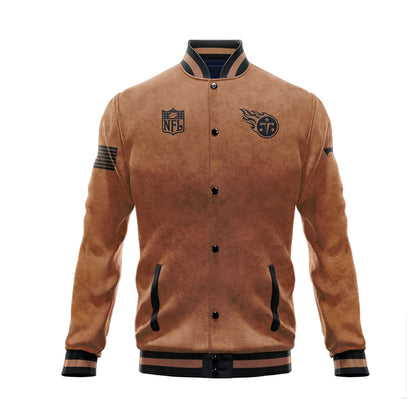 Tennessee Titans 2023 Salute To Service Club Baseball Jacket Varsity Jacket - Brown - All-Over-Printed Jacket