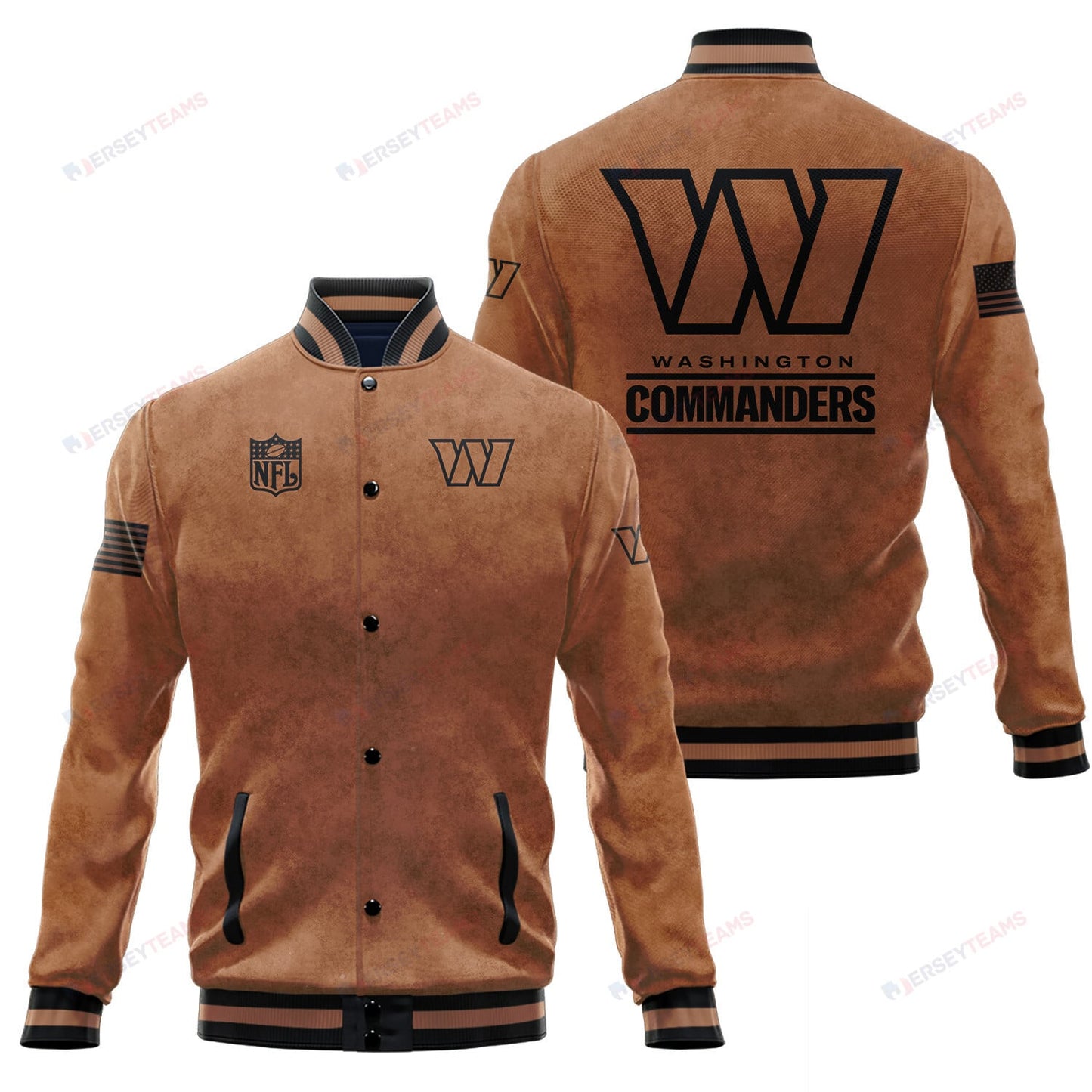 Washington Commanders 2023 Salute To Service Club Baseball Jacket Varsity Jacket - Brown - All-Over-Printed Jacket