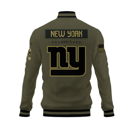 New York Giants 2023 Salute To Service Club Baseball Jacket Varsity Jacket - Green - All-Over-Printed Jacket