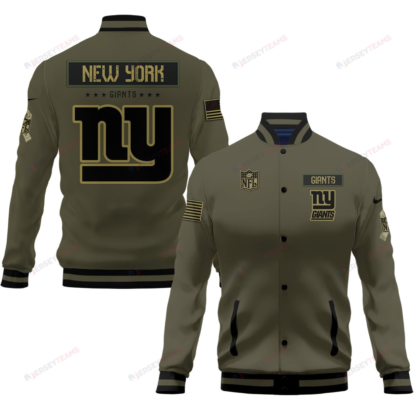 New York Giants 2023 Salute To Service Club Baseball Jacket Varsity Jacket - Green - All-Over-Printed Jacket