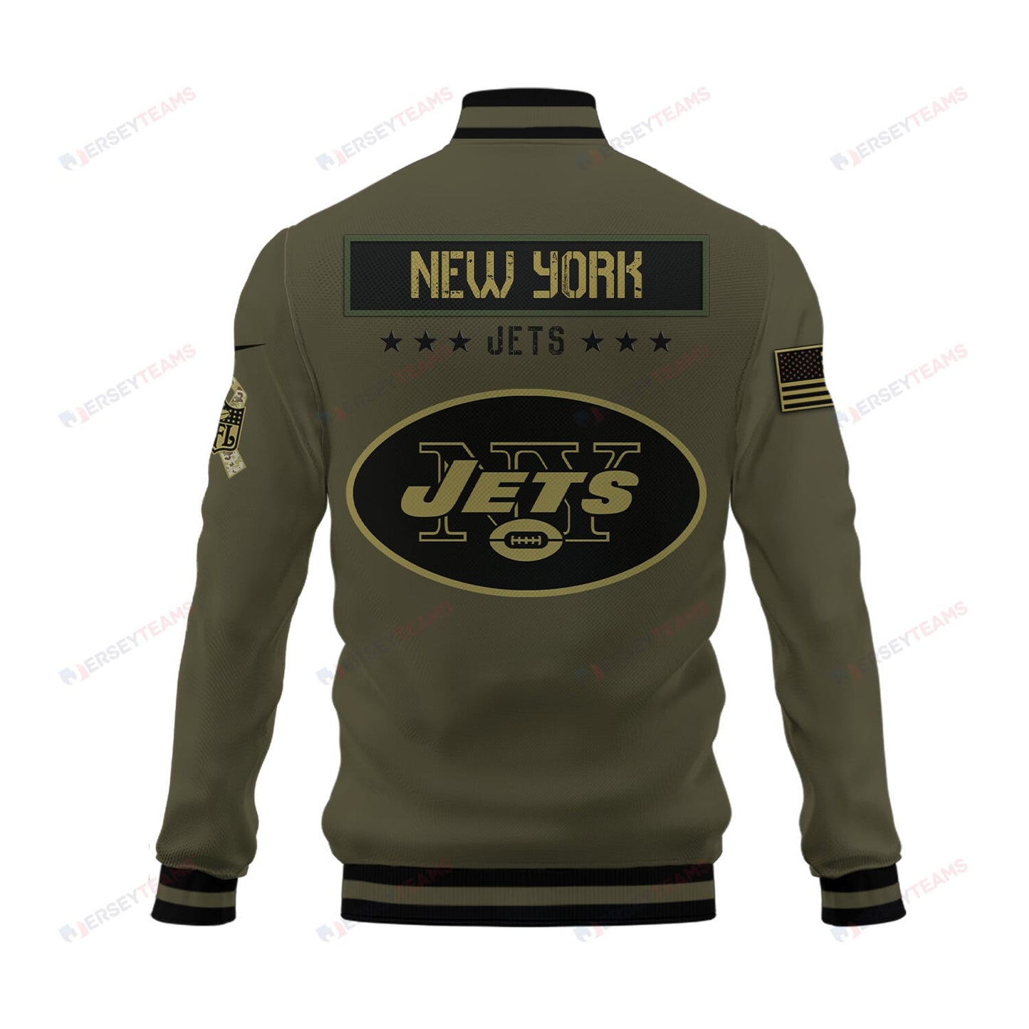 New York Jets 2023 Salute To Service Club Baseball Jacket Varsity Jacket - Green - All-Over-Printed Jacket