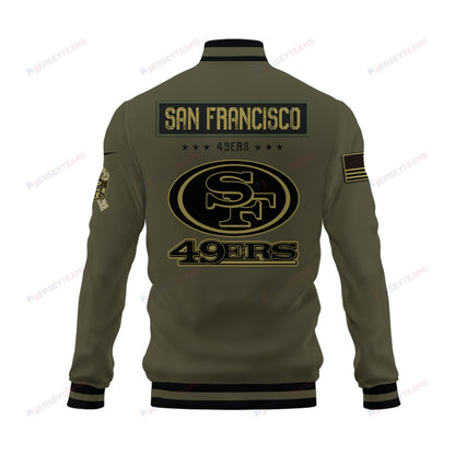San Francisco 49ers 2023 Salute To Service Club Baseball Jacket Varsity Jacket - Green - All-Over-Printed Jacket