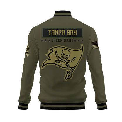 Tampa Bay Buccaneers 2023 Salute To Service Club Baseball Jacket Varsity Jacket - Green - All-Over-Printed Jacket