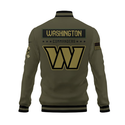 Washington Commanders 2023 Salute To Service Club Baseball Jacket Varsity Jacket - Green - All-Over-Printed Jacket