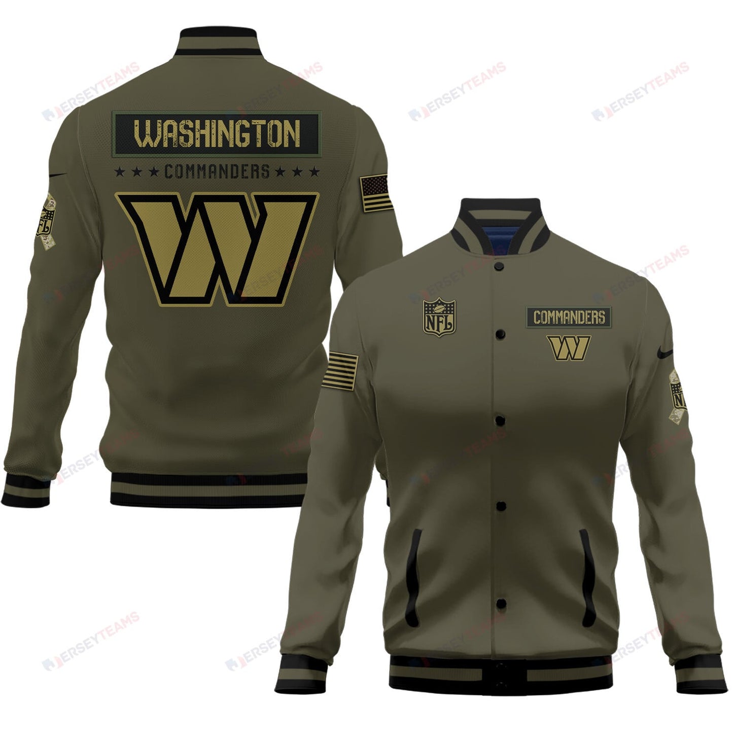 Washington Commanders 2023 Salute To Service Club Baseball Jacket Varsity Jacket - Green - All-Over-Printed Jacket