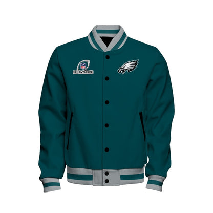 Philadelphia Eagles 2023 NFL Playoffs Iconic Baseball Jacket - Midnight Green - All-Over-Printed Jacket