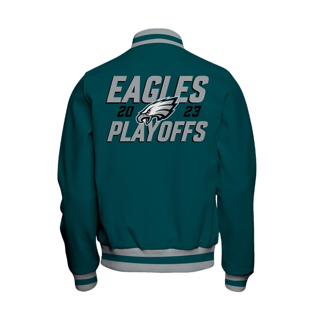 Philadelphia Eagles 2023 NFL Playoffs Iconic Baseball Jacket - Midnight Green - All-Over-Printed Jacket