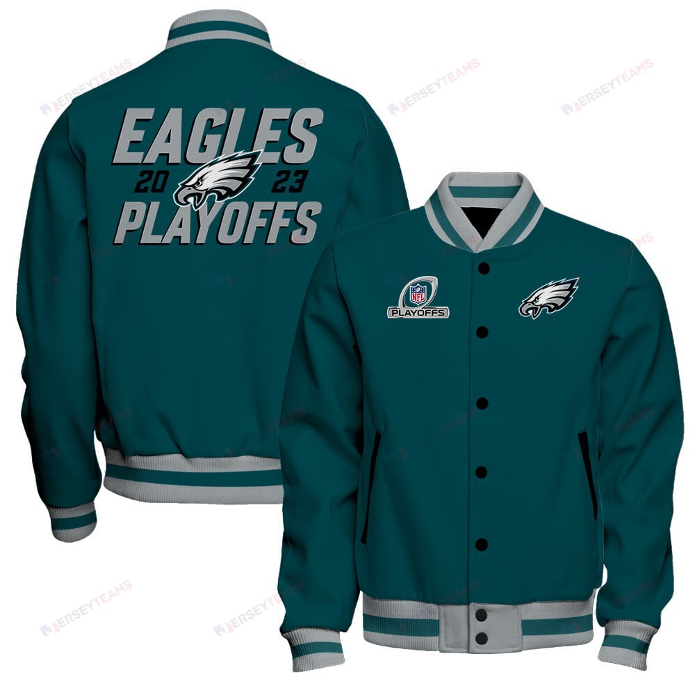 Philadelphia Eagles 2023 NFL Playoffs Iconic Baseball Jacket - Midnight Green - All-Over-Printed Jacket