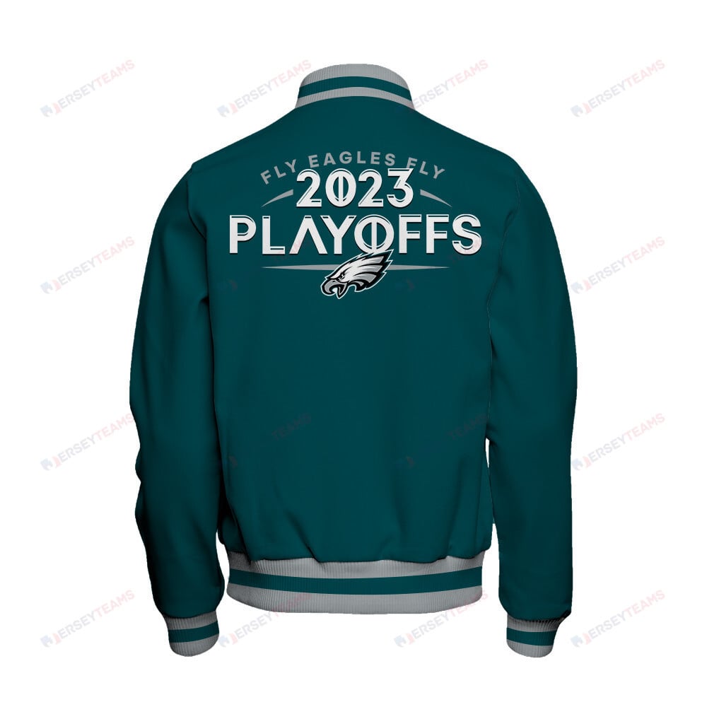 Philadelphia Eagles Fly Eagles Fly 2023 NFL Playoffs Baseball Jacket - Midnight Green - All-Over-Printed Jacket